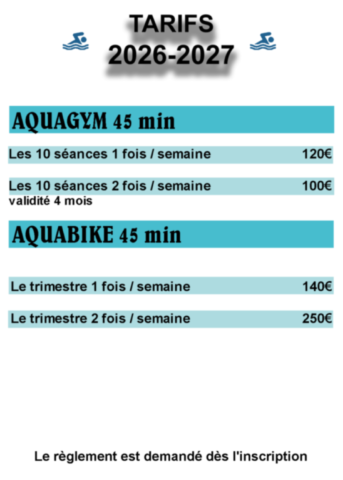 tarifs aquagym aquabike